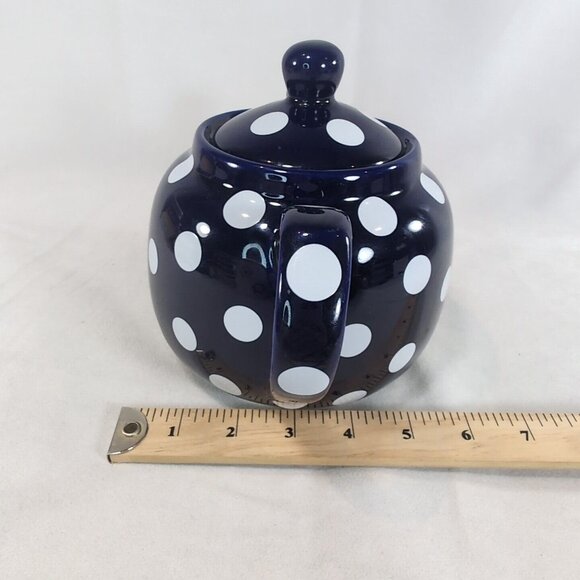 London Pottery Navy Blue White Polka Dot Teapot Lid Ceramic Dot Globe 6 Cup Tea - Picture 11 of 12